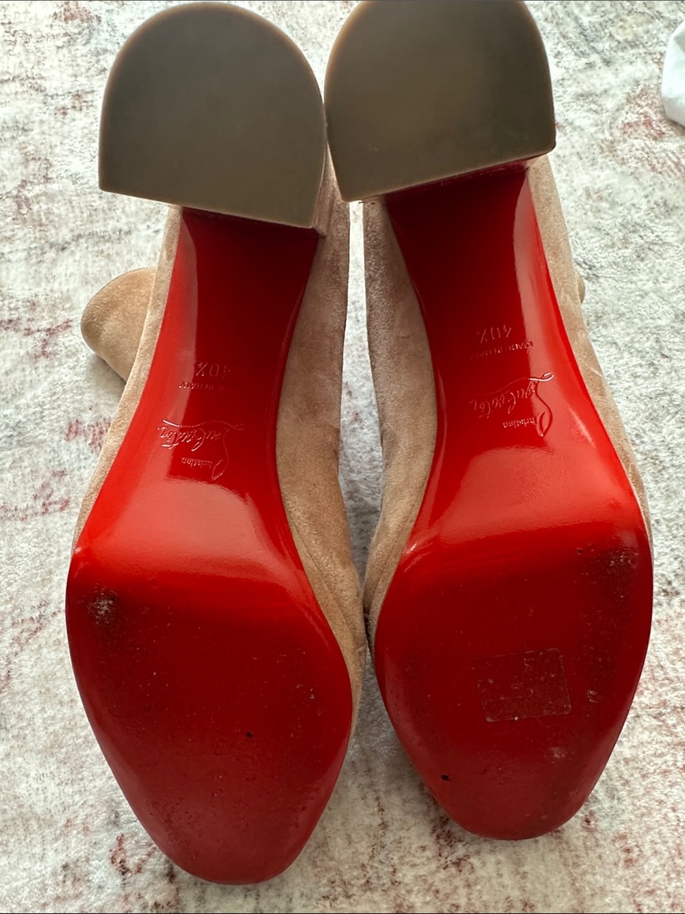 Christian Louboutin Tan Suede Ankle Booties with Signature Red Soles - Picture 6 of 13